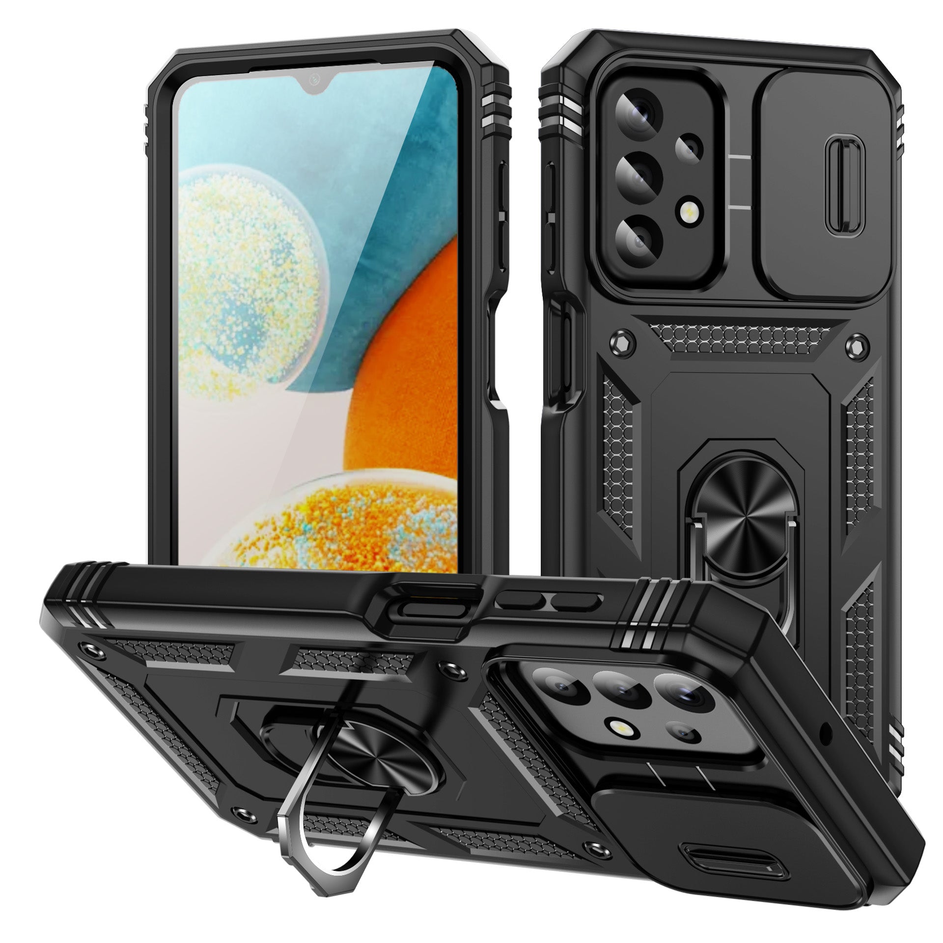 For Samsung Galaxy A23 4G 5G (Global Version) PC TPU Kickstand Case Card Holder Phone Shell with Sliding Camera Cover For Samsung Galaxy A23 4G 5G (Global Version) PC TPU Kickstand Case Card Holder Phone Shell with Sliding Camera Cover